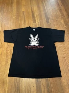 Vintage Jim Benton Happy Bunny Hate Love Who Suck Emo Goth T-Shirt XL - Bild 1 von 5
