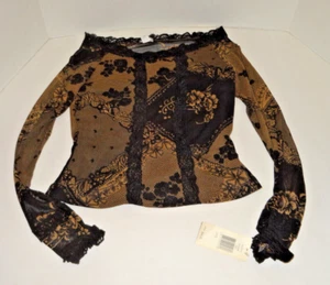 Vintage XOXO Floral long sleeve black sheer shirt NWT Madison Large L womens - Picture 1 of 15