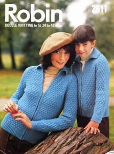 ~ Vintage 70er Jahre Robin Strickmuster für strukturierte Kragen Reißverschluss Jacke ~ - Bild 1 von 1