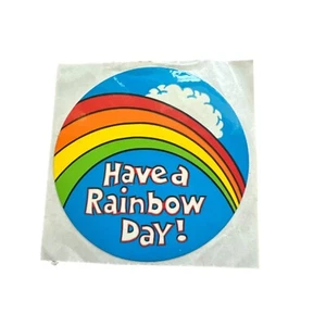 Vintage 80s Have a Rainbow Day! Sticker Clouds Round 2.5" Pride New - Picture 1 of 3