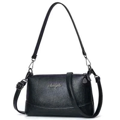 GIL Damen Umhänge Schulter Henkel Hand Tasche Groß Clutch Kunst-Leder Schwarz 30588