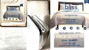 BLISS Queen Size 4 PC QUILT SET~TEXTURED QUILT, 2 PILLOW SHAMS ~1 FLAT SHEET - Picture 1 of 8