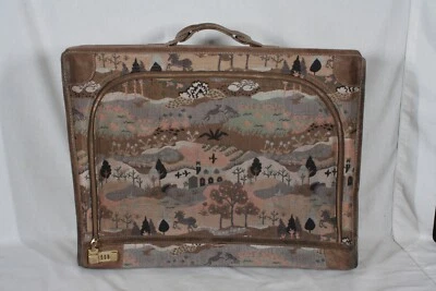 VINTAGE FRENCH LUGGAGE CO "COUNTRYSIDE WITH UNICORN" SUEDE TAPESTRY 25" PULLMAN - Image 1 of 4
