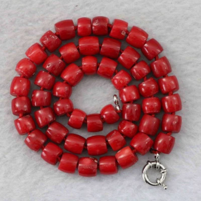 Natural Stone Red Coral 8-10mm Irregular Cylindrical Beads Necklace Chain 18" - Image 1 of 4