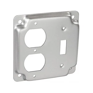 4" Square Finished Industrial Metal Electrical Box Cover Toggle & Duplex Outlet - Picture 1 of 3
