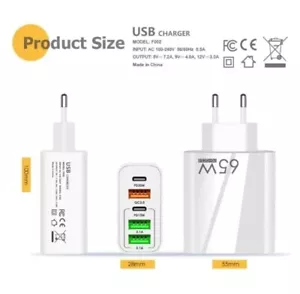 European USB plug Euro Europe EU 2 Pin 65W Fast USB Wall Plug Charger EU - Picture 1 of 4