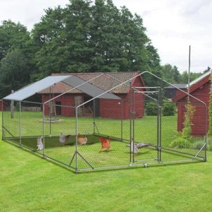 Tunearary Outdoor Metal Chicken Coop 9.8-Ft X19.6-Ft With Waterproof Cover White - Picture 1 of 8