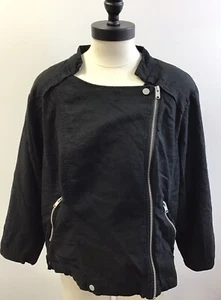 ANA Leinenmischung Jacke 1X schwarz Off Center Full Zip 3/4 Arm leicht Damen - Bild 1 von 3