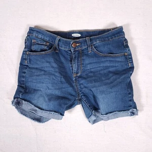 Old Navy Girls Sz 14 Jean Shorts Blue Denim Raw Hem Adjustable Waist Rolled Hem - Picture 1 of 12