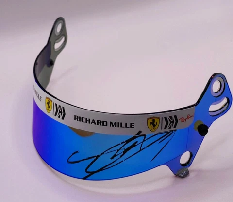 F1, FORMULA 1 FERRARI Charles Leclerc signed mini helmet BELL BLUE 1/2 visor Cover