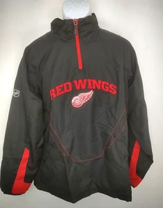 Red Wings Hockey Reebox Pullover Med Black Red Front Pocket Light Windbreaker - Picture 1 of 6
