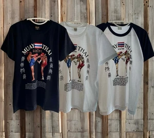 Vintage Style Crewneck Muay Thai Tee Kickboxing Streetwear Unisex Cotton Shirt - Picture 1 of 12