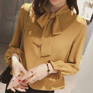 Fashion New Going Out Parties Shopping Shirt Shirt Womens Bow Solid Color - Picture 1 of 40