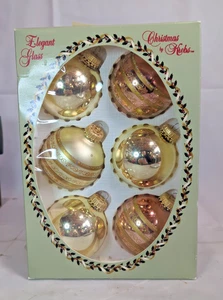 6 Vintage Weihnachten von Krebs Glaskugel Ornamente Gold & Bronze Glitzer gestreift 78A - Bild 1 von 7