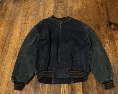 Vintage Varsity Leather Lined Nylon Acrylic Bomber Jacket Mens Extra Large Blue - Image 1 of 4