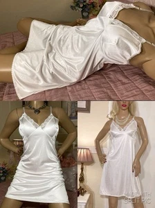 Vintage Bridal White Silky Nylon Full Figure Slip Dress Petticoat Semi Sheer XL - Picture 1 of 24