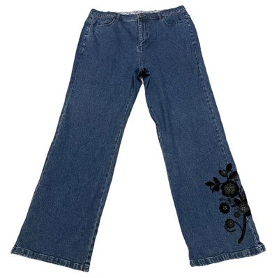 Jeans Appleseeds Petites para mujer 14P corte bota bordado floral oscuro otoño cabaña Foto 1 de 4