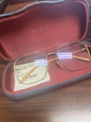 Gold, Rectangular Unisex Gucci Eyeglass Frames - Image 1 of 4