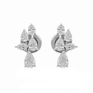 1.36 Ct Natural H/SI Pear Cut Diamond Stud Cluster Earrings 18k White Solid Gold - Picture 1 of 11