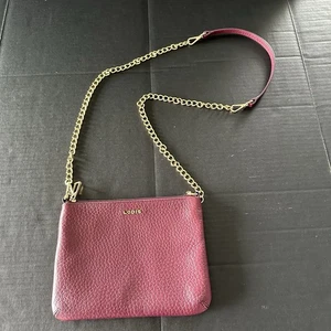 LODIS Burgundy Leather Crossbody Adjustable Gold Chain Strap Purse - Picture 1 of 14