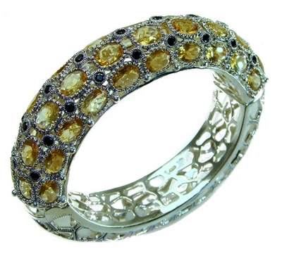 129.5ct Brazilian Citrine Bracelet 925 Sterling Silver Handmade Yellow Gemstone - Image 1 of 4