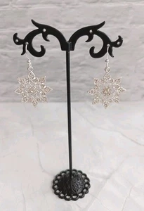 Snowflake Earrings Silver Tone With Central Rhinestone 3cm Shape 2 Gift New - Picture 1 of 2