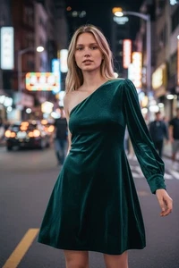 Sedge Flora Mini Dress Dynasty Velvet Green One Shoulder Womens  Size S NWT $248 - Picture 1 of 17