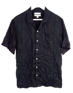 M&S Men's Pure Linen Solid Shirt Black Size M Short Sleeve NWOT F2 - Picture 1 of 11