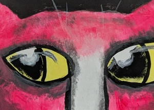 Tarjeta de arte de gatito moderno coleccionable pintura de gato ACEO original de Samantha McLean - Imagen 1 de 1