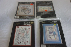 Lot of 4 Counted Cross Stitch Needlepoint Vintage New Complete Unicorn - Picture 1 of 3