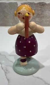 Vintage Erzgebirge Wooden Girl Doll Holding Candle Caroling 2 5/8” - Picture 1 of 12