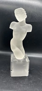 Frosted Glass Heavy Nude Woman Art Glass Figurine Statue 11.5” Tall - Picture 1 of 9