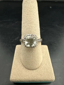 Sterling Silver, Aquamarine & Clear Diamonds Ring - Size 9 - Picture 1 of 6