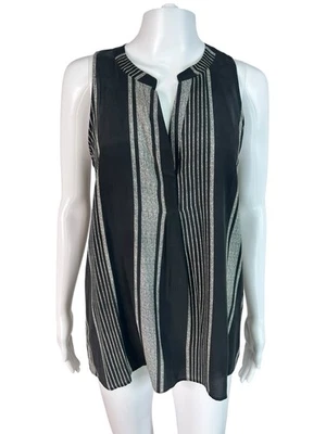 Blusa sin mangas de seda Joie para mujer sin mangas negra gris a rayas semi transparente talla S Foto 1 de 4