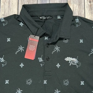 NUEVO Travis Mathew Estampado Completo Árbol Sirena Hawaiano XL Para Hombres Negro Golf AOP - Imagen 1 de 8