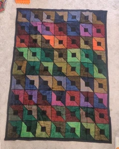 Biederlack Rainbow Blanket Geometric Squares Triangles Acrylic 80 x 60" USA Bag - Picture 1 of 7