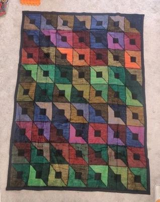 Biederlack Rainbow Blanket Geometric Squares Triangles Acrylic 80 x 60" USA Bag - Image 1 of 4