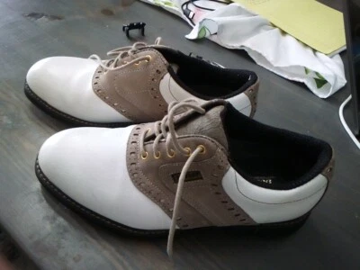 Tênis de golfe Dunlop Dry Saddle masculino marrom/branco tamanho 8 M4950CS - Imagem 1 de 4