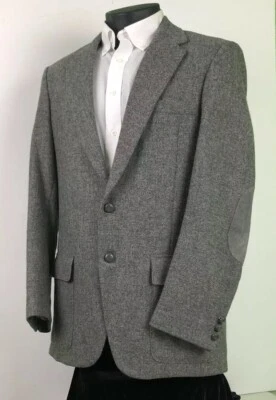 Chaqueta Abrigo Deportivo Woff By Farah Hombres 42L Lana Gris Jaspeado Parche en el Codo 2 Botones Foto 1 de 4