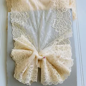 Stretch Apricot Embroidered Border Lace Trim /Sewing/Lingerie/Bridal/8.5” Wide - Picture 1 of 12