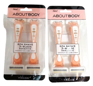 Two Packs Spa Shave 3 Blade Shavers Pack of 4 Razors Coconut Oil - About Body - Picture 1 of 3