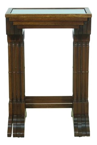 52885EC: Mahogany 4 Section Nesting Stack Tables w. Glass Tops Cover