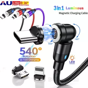 Magnetic 540 Fast Charging Data Cable Cord Charger For iPhone Type-C Micro USB C - Picture 1 of 19