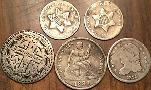 USA LOT OF 5 OLD COINS DIME 5 CENTS ETC.
