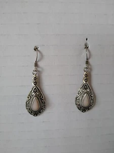 Pendientes colgantes vintage de plata de ley 925 piedra lunar rosa lágrima - Imagen 1 de 10
