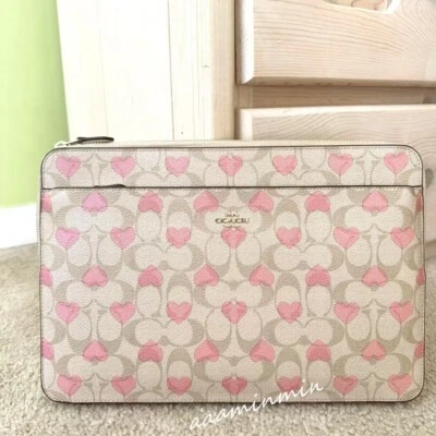 NWT Coach Laptop Sleeve In Signature Canvas With Heart Print CP374 - Image 1 of 4