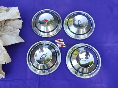 1968 69 70 Chevrolet dog dish hubcaps Camaro Nova Chevelle Set of 4 NICE - Image 1 of 4