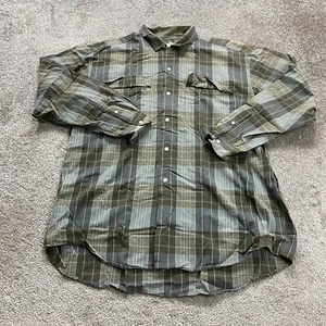 Banana Republic Button Up Shirt Mens Large Gray Green Plaid Vintage Long Sleeve - Picture 1 of 8