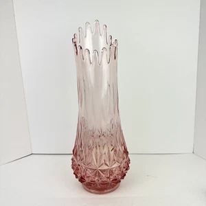 Vaso vintage LE Smith 19,5" rosa diamante butt vetro oscillante MCM metà secolo bello - Foto 1 di 14