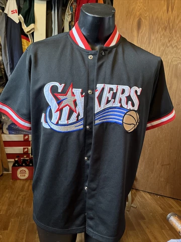 Vtg NBA Team Philadelphia 76ers Sixers women L NBA Warmup Sewn Jersey Jacket Cover